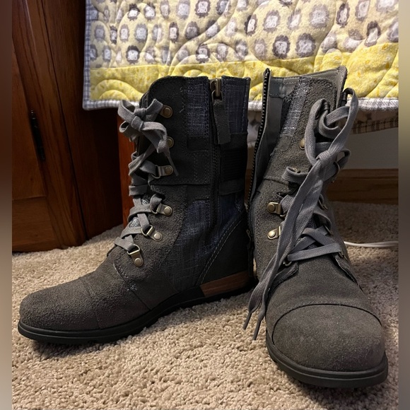 🔥Sorel Women's Blue Olive Major Carley NL2158-053 Lace Up Ankle Moto Boots Sz 8 - Picture 5 of 6